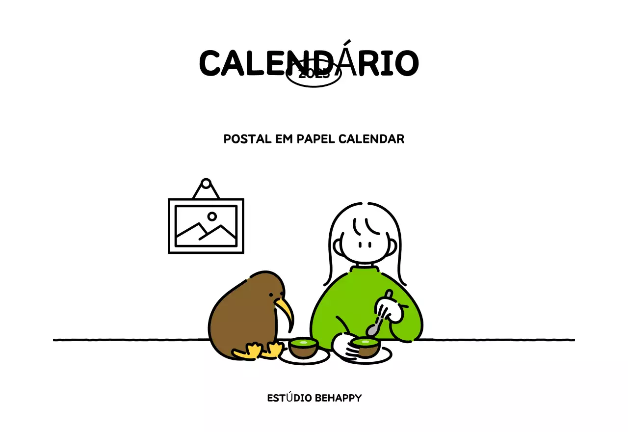 Calendário ilustrado com um estilo de linhas bonito