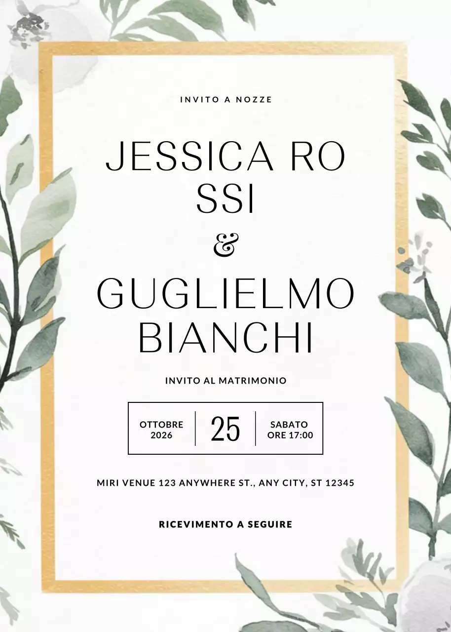 invito di nozze elegante in oro