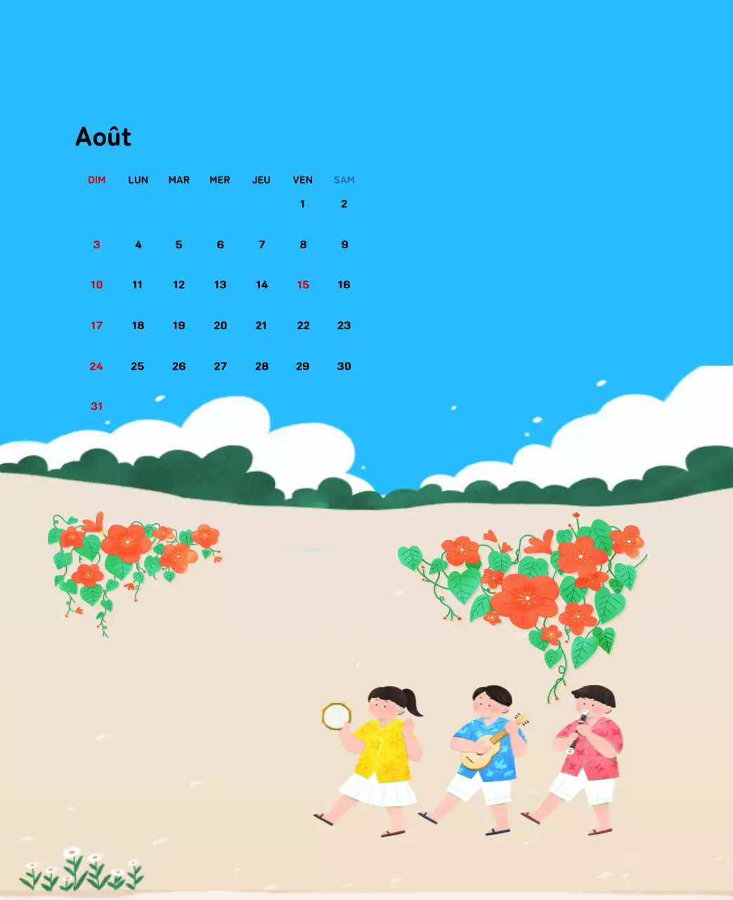 Calendrier du Nouvel An avec illustrations chaleureuses