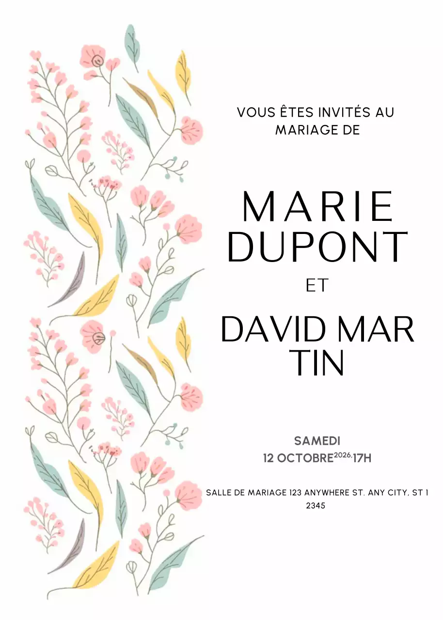 invitation de mariage à fleurs blanches