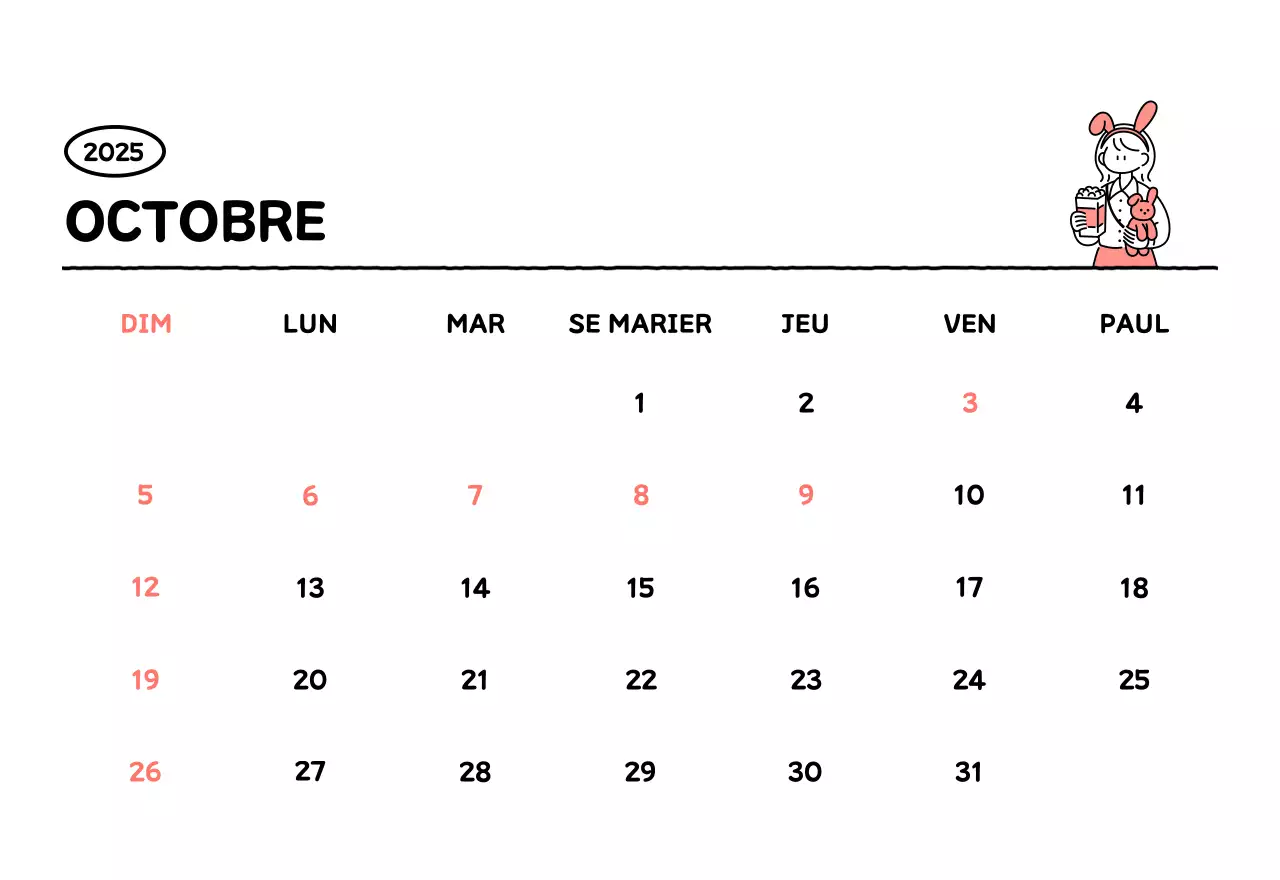Calendrier illustré avec un joli style de lignes