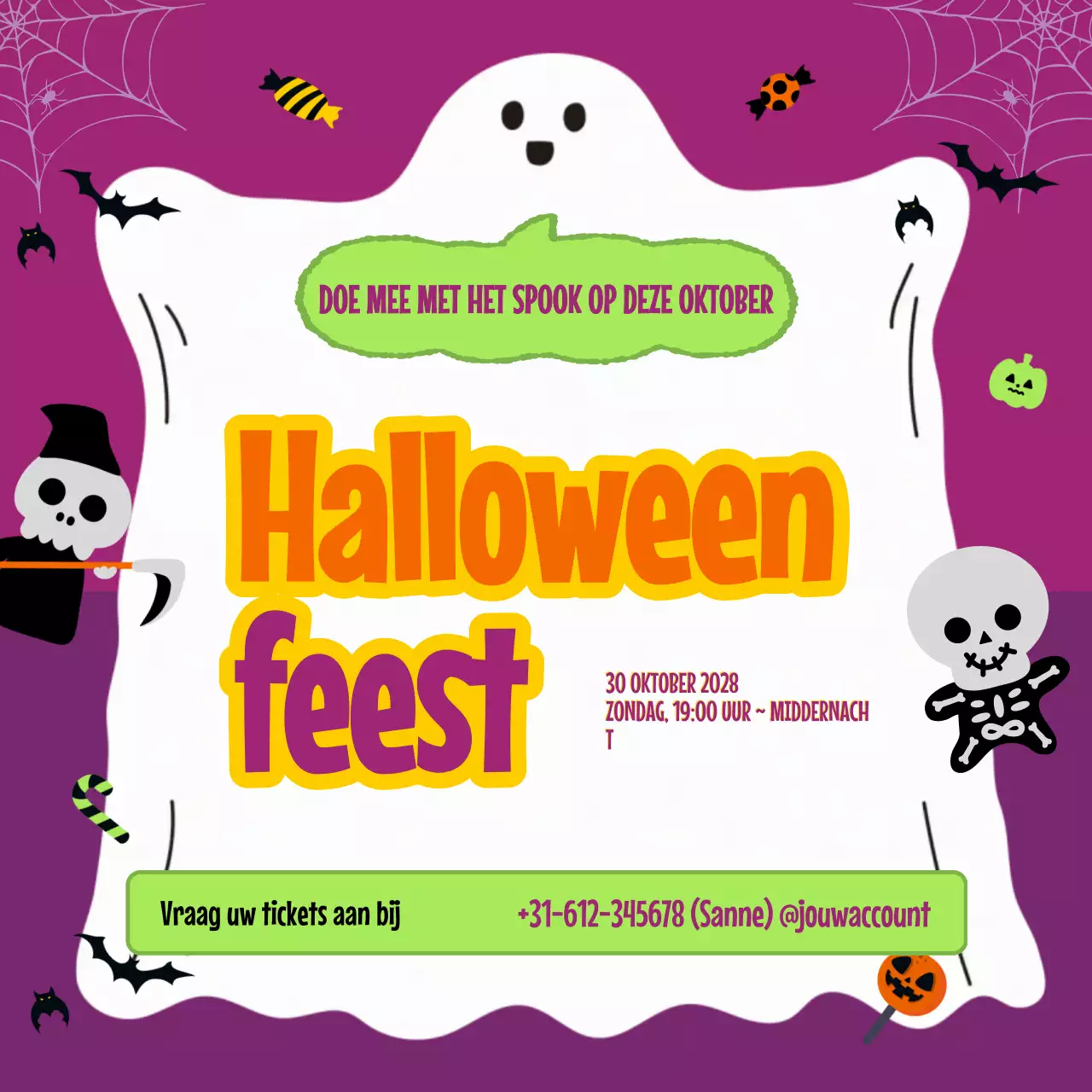 Paarse Retro Halloween Uitnodiging Social Media Vierkant