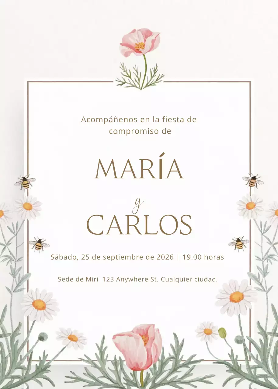 invitación de compromiso floral blanca