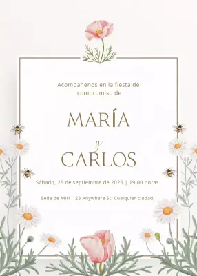 invitación de compromiso floral blanca