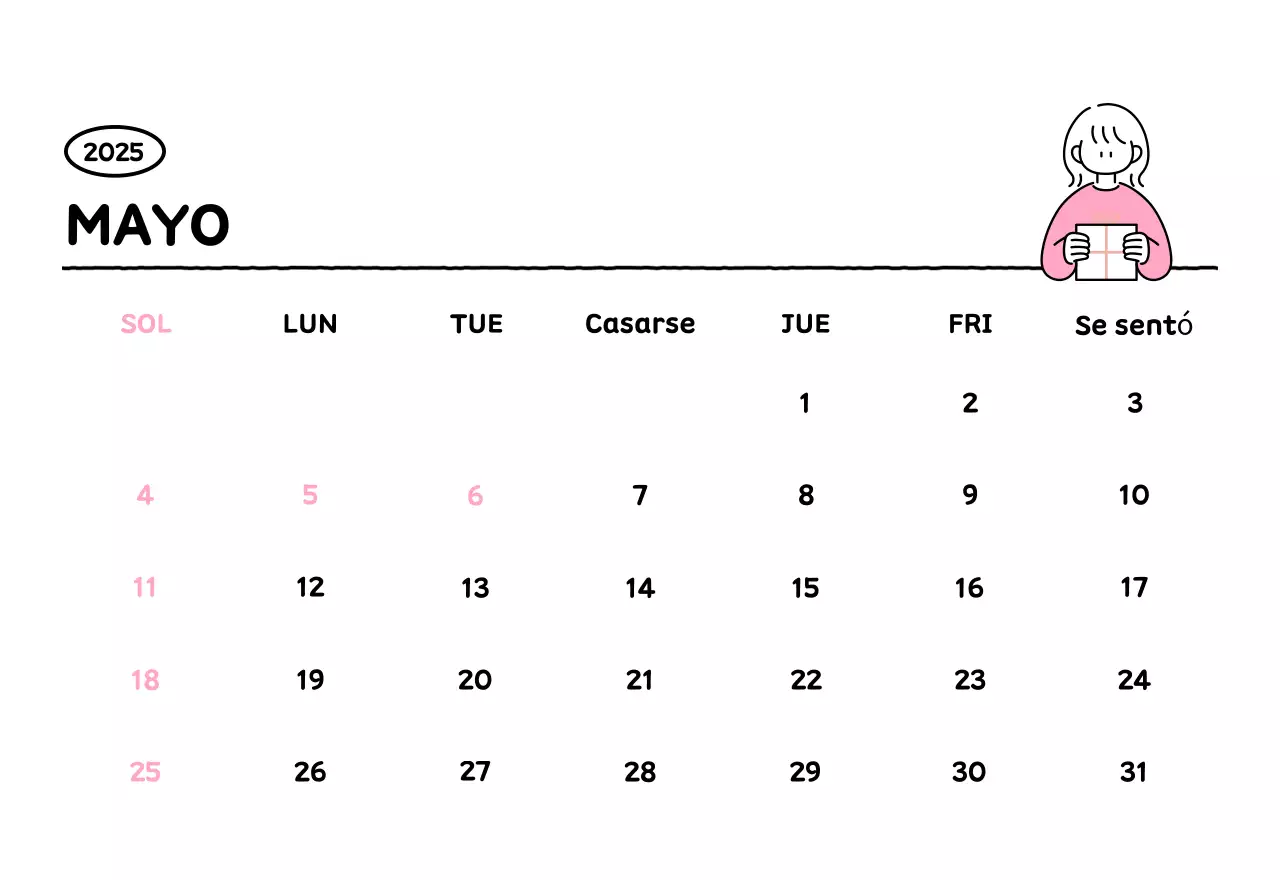 Calendario ilustrado con un bonito estilo de líneas