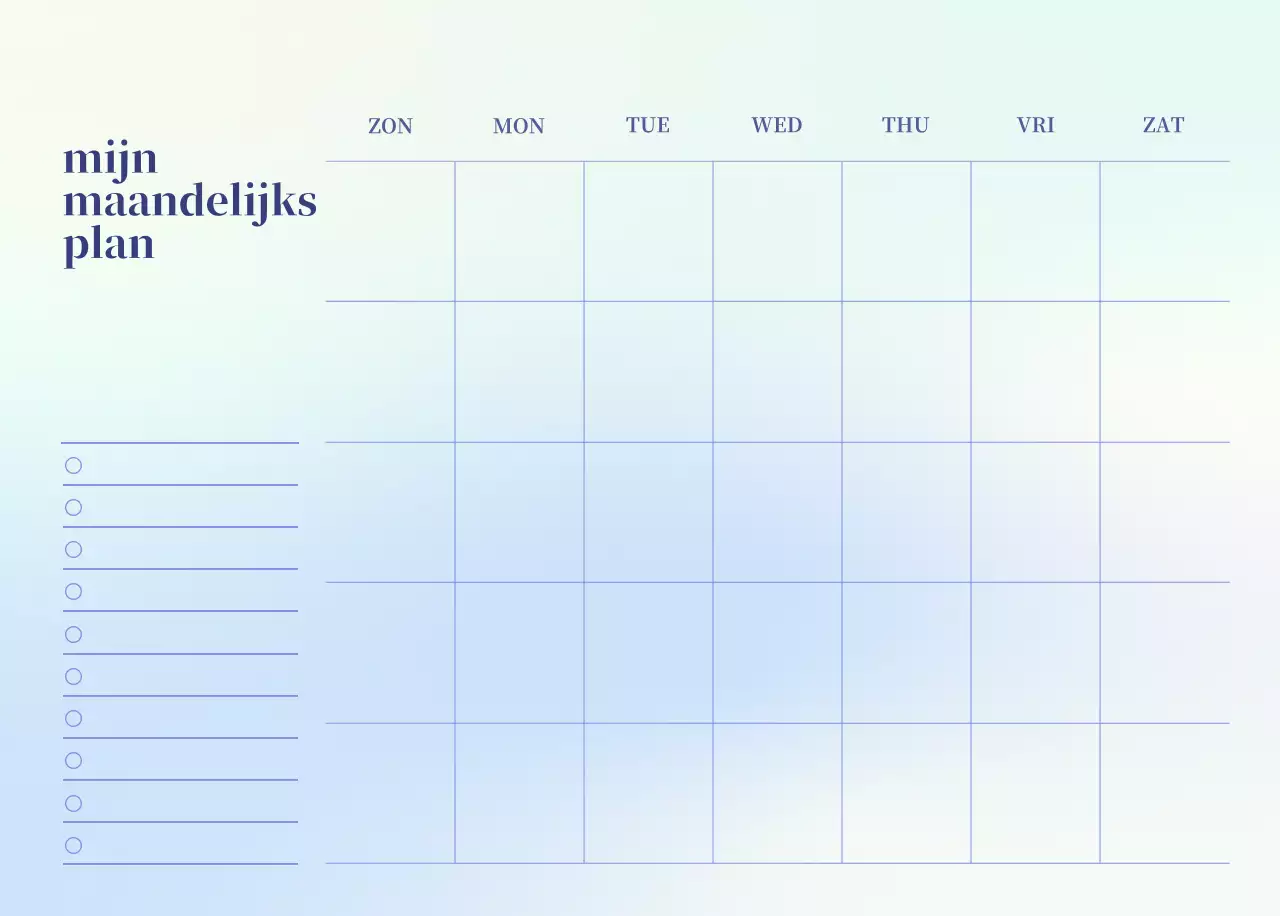 Minimalistische kalender met kleurverloop