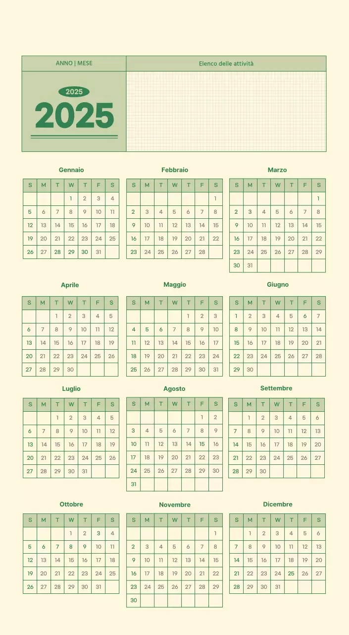 Calendario da parete SAT D-Day concept in verde e giallo chiaro