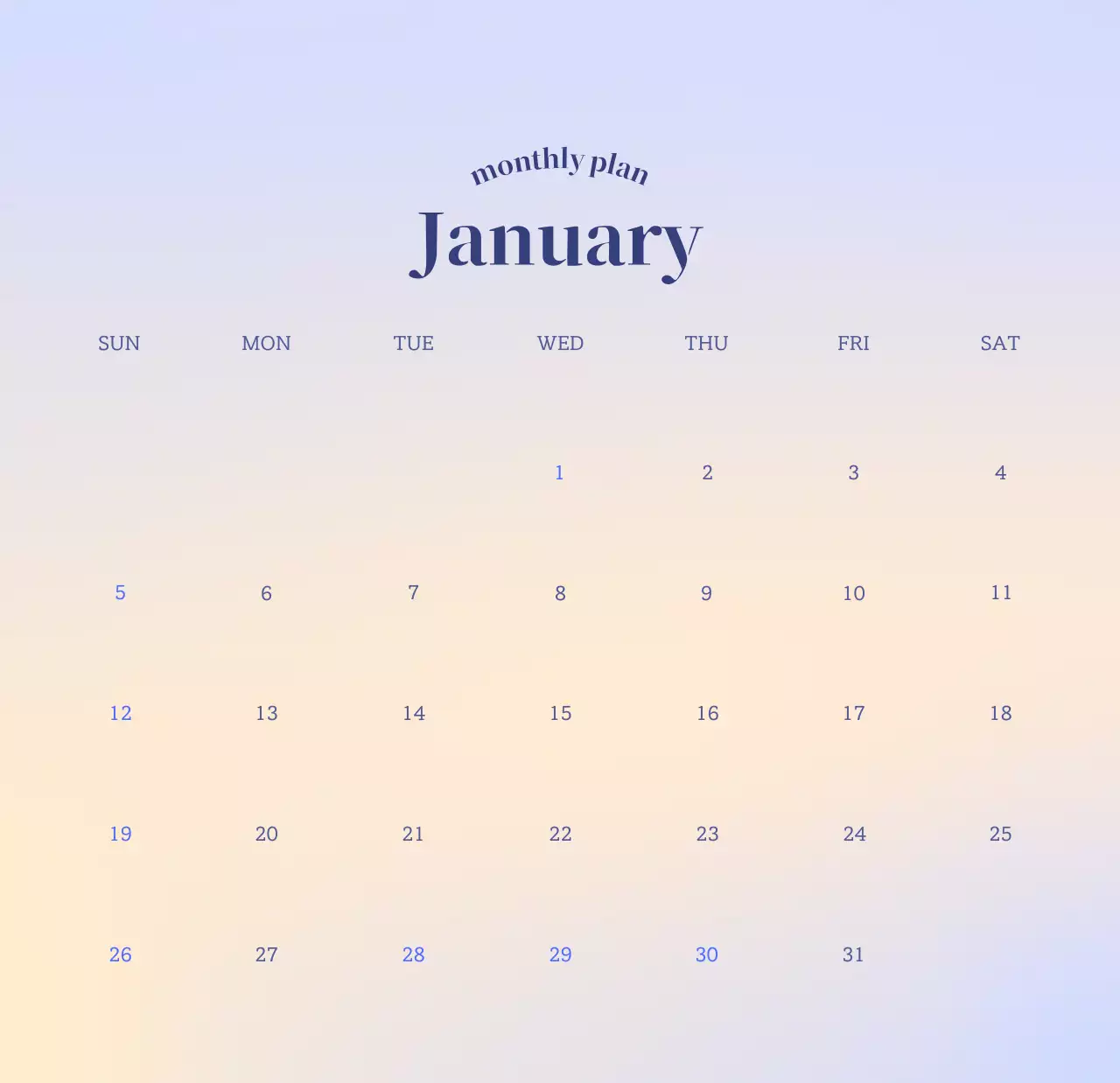 Gradient Minimalist Calendar