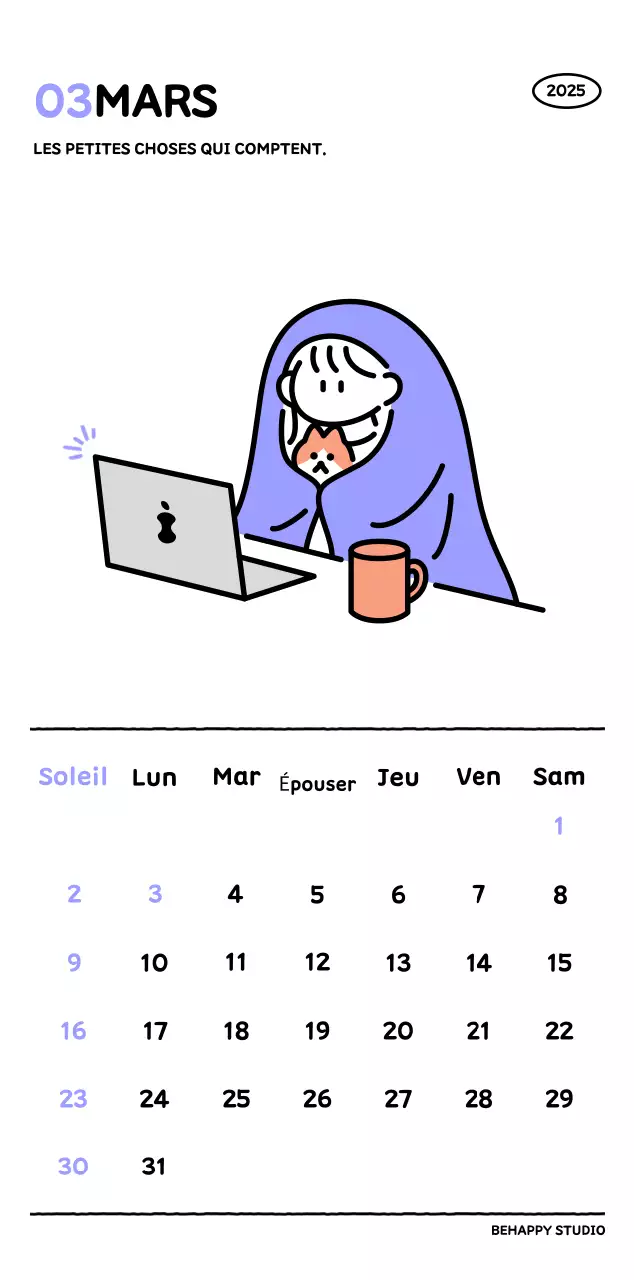 Calendrier illustré avec un joli style de lignes