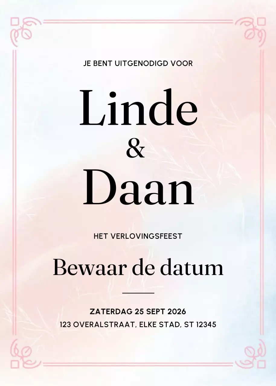 Roze elegante verlovingsuitnodiging