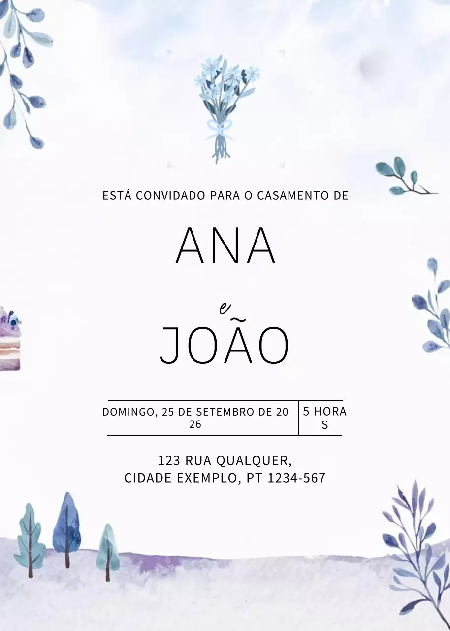 Convite de casamento elegante azul