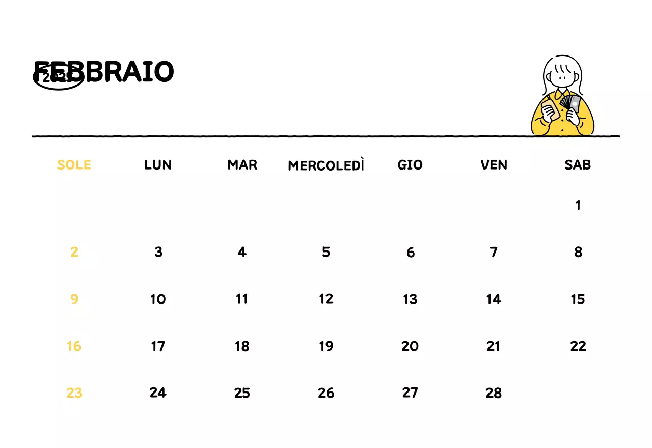 Calendario illustrato con un grazioso stile di linee