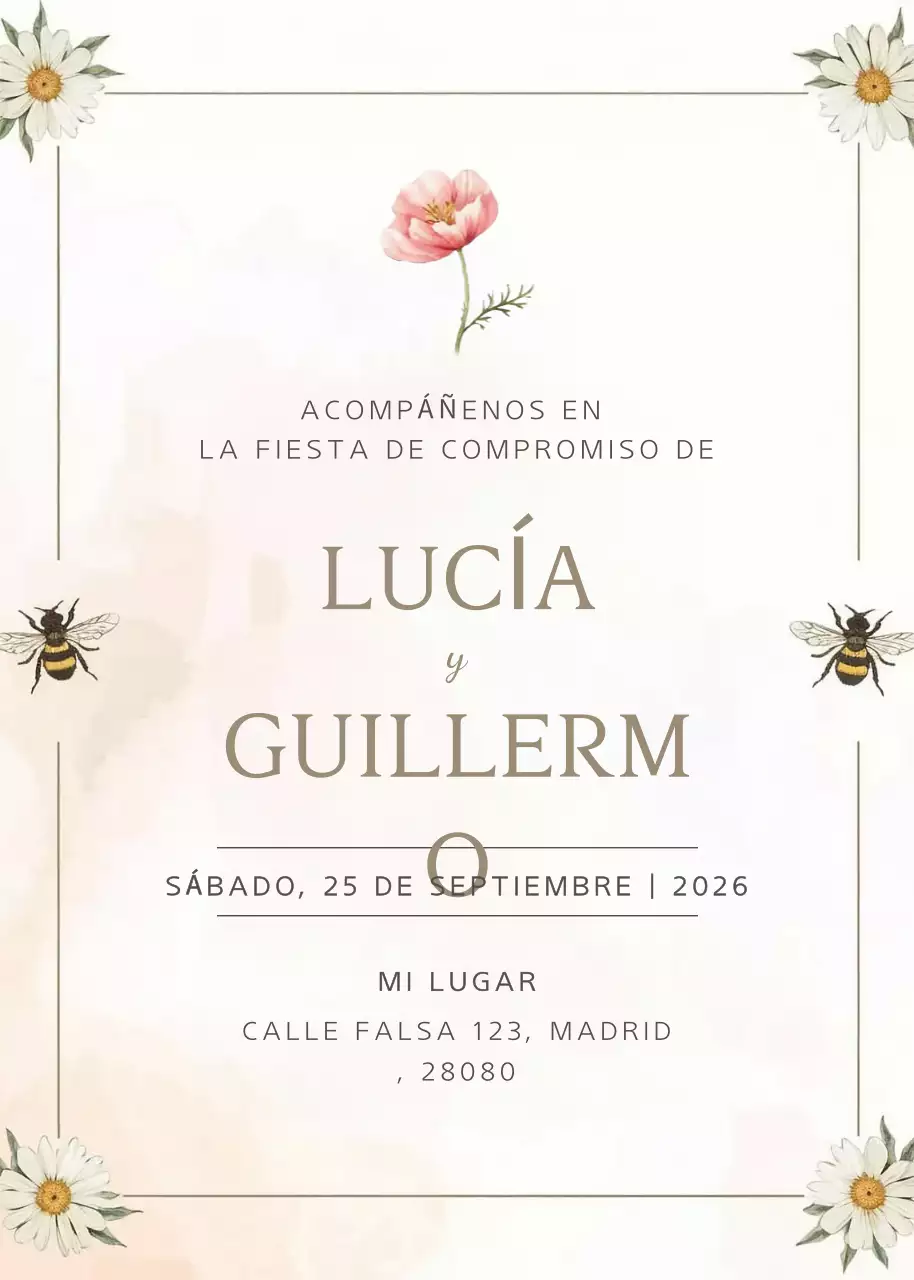 Invitación de compromiso elegante beige