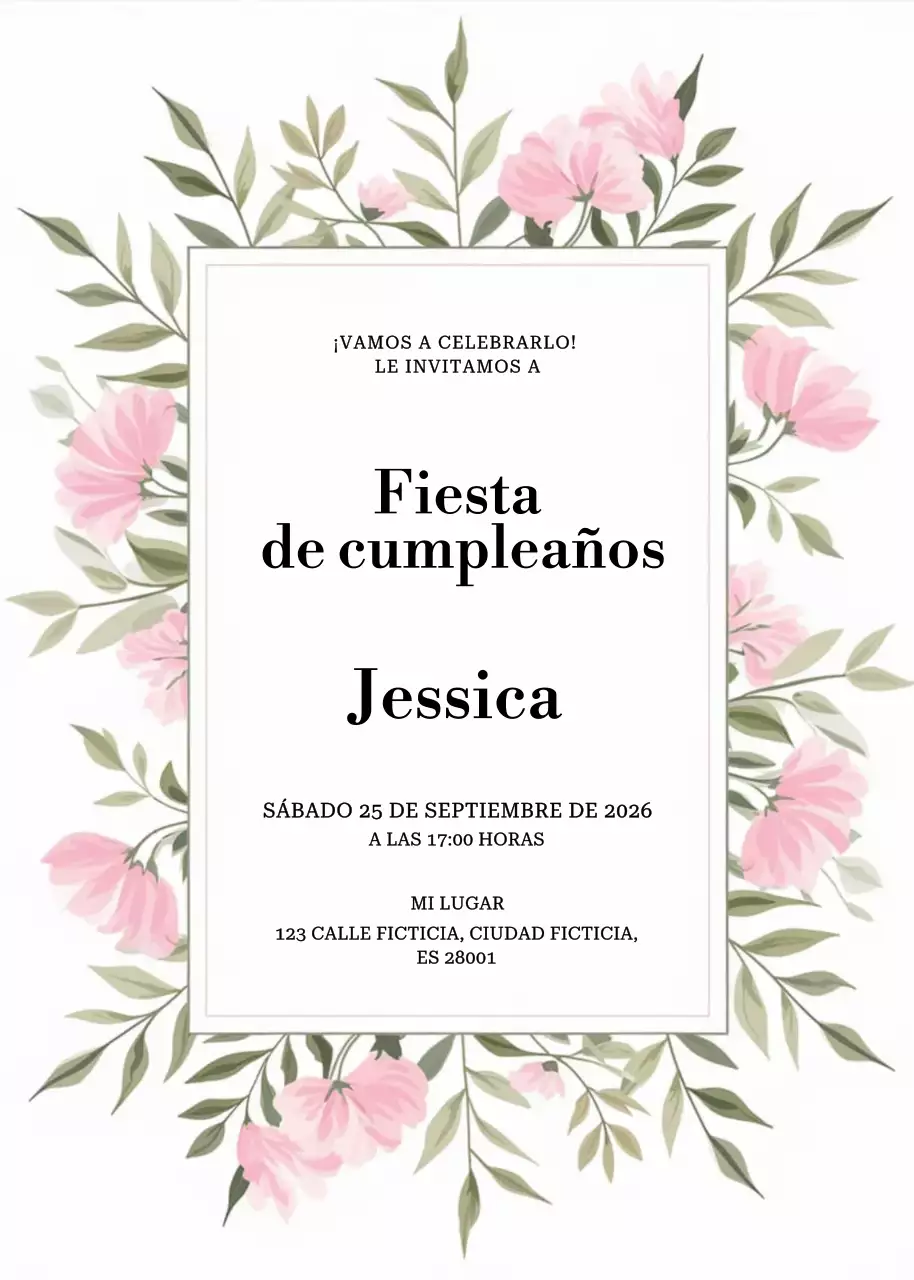 Invitación de cumpleaños floral rosa