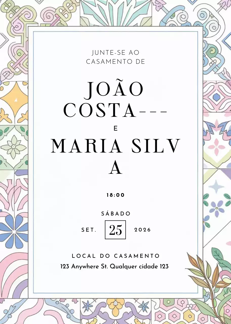 convite de casamento floral colorido