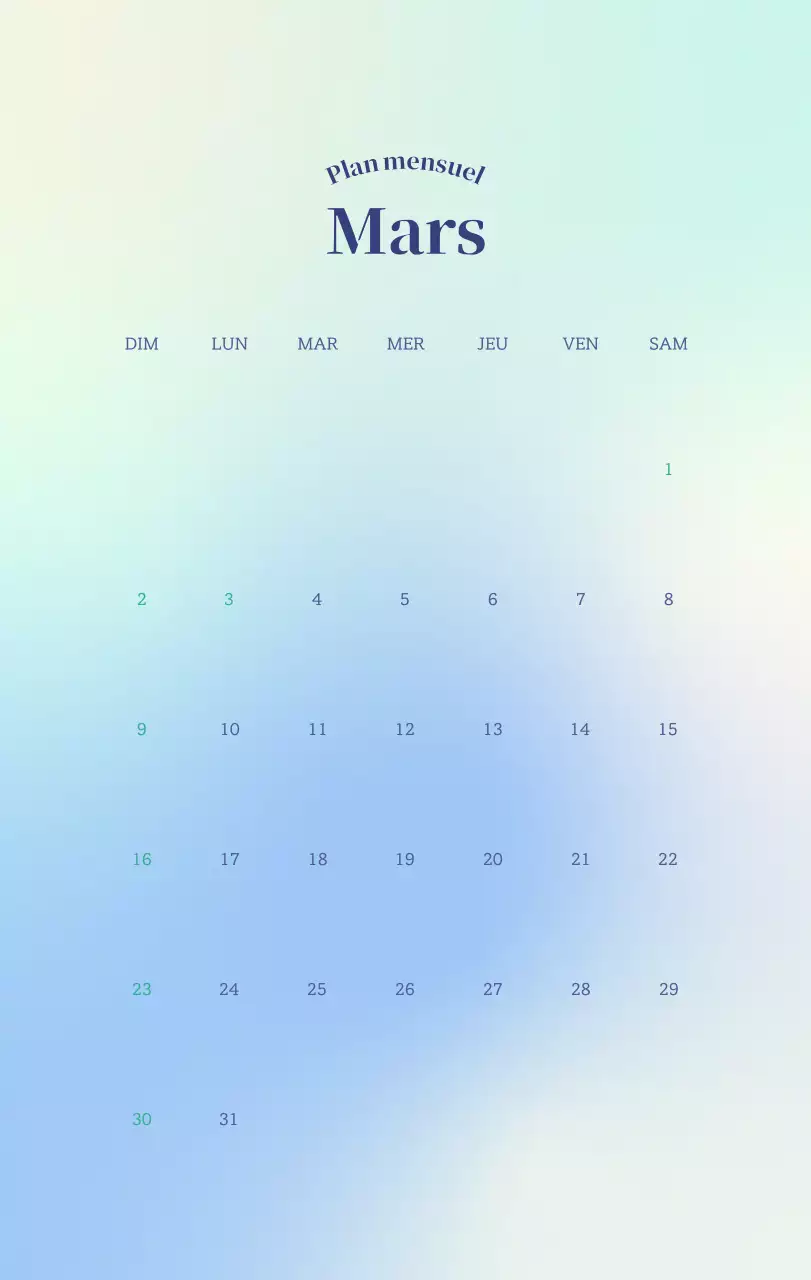 Calendrier minimaliste dégradé