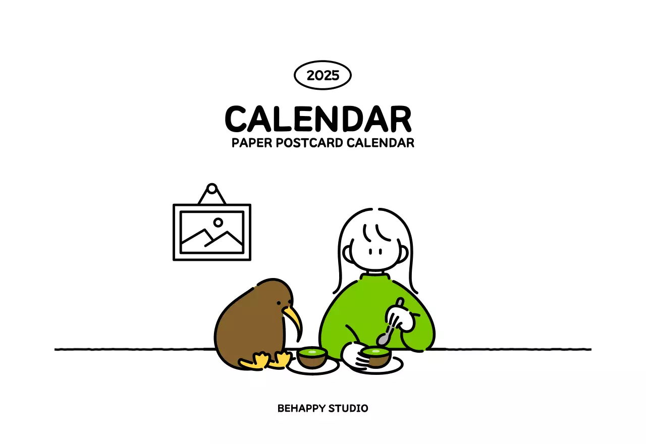 Illustrated calendar with a cute line style