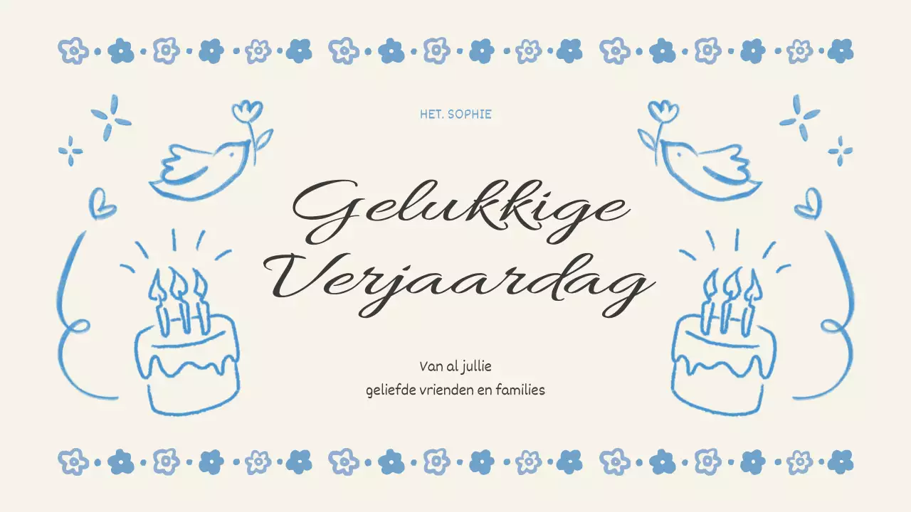 verjaardagsevenement met blauwe bloemen