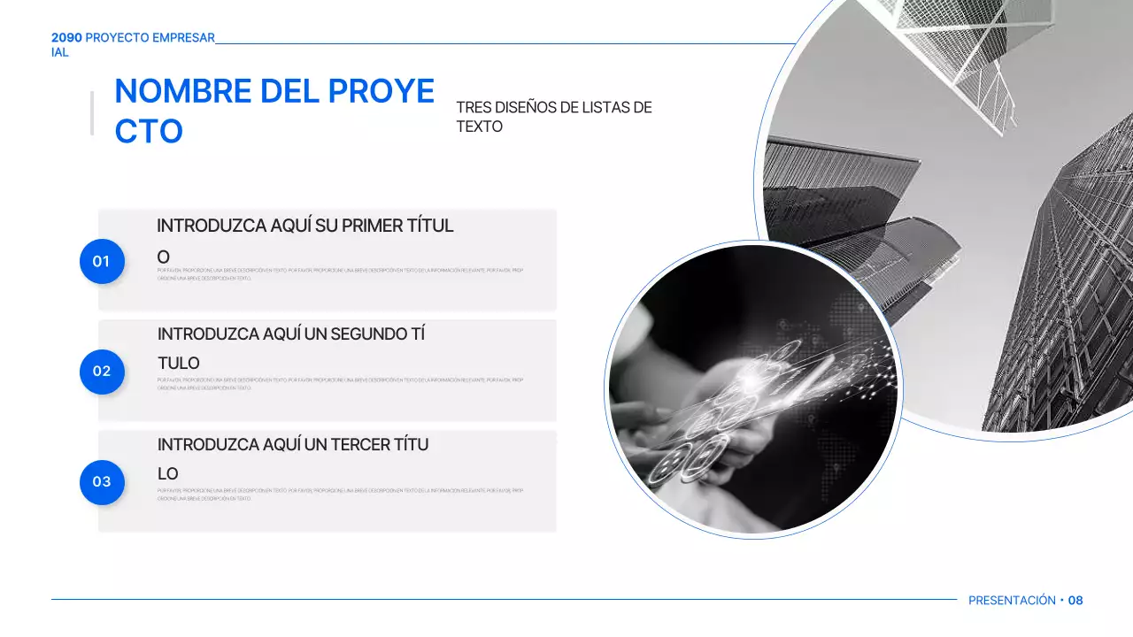 Un sencillo plan de negocio global en blanco y azul