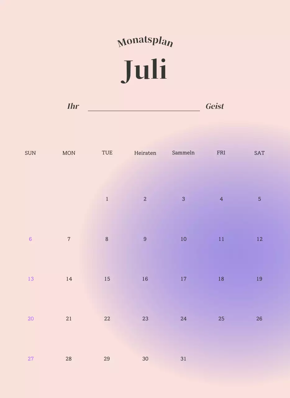 Minimalistischer Kalender mit Farbverlauf