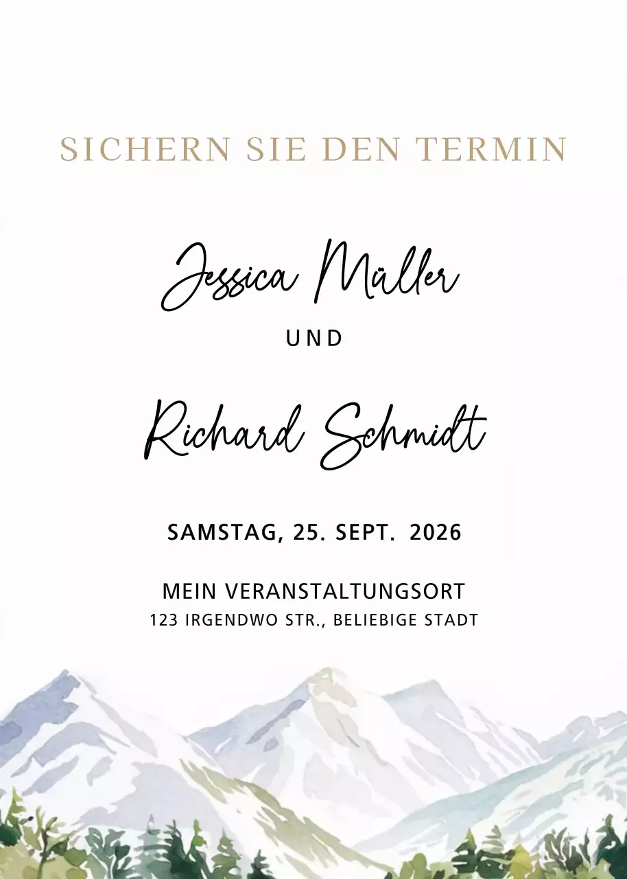 Beige Elegante Hochzeitseinladung