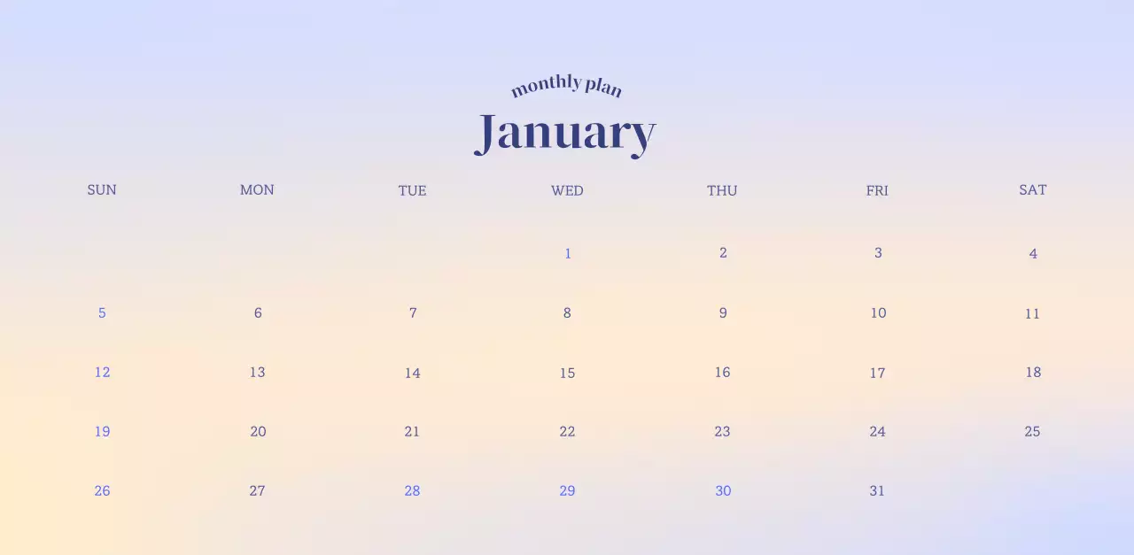 Gradient Minimalist Calendar