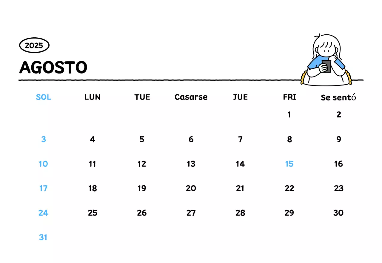 Calendario ilustrado con un bonito estilo de líneas