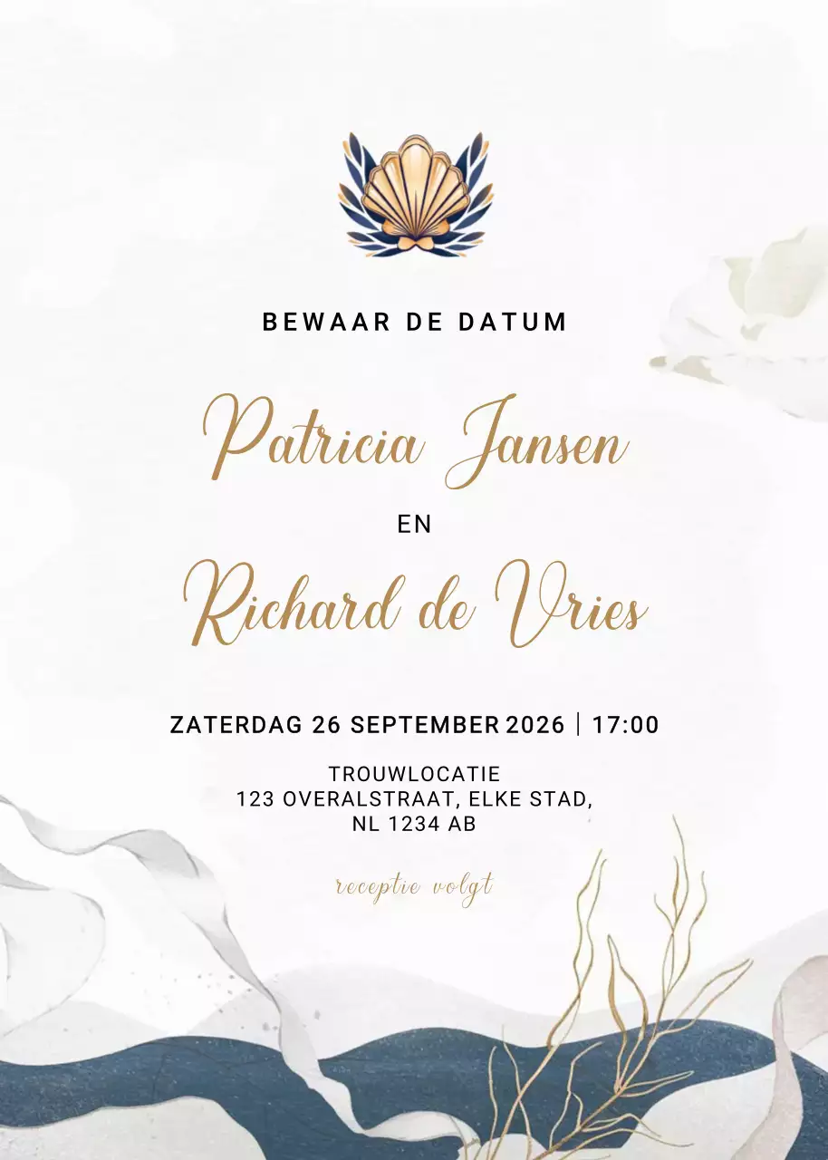 Beige elegante huwelijksuitnodiging