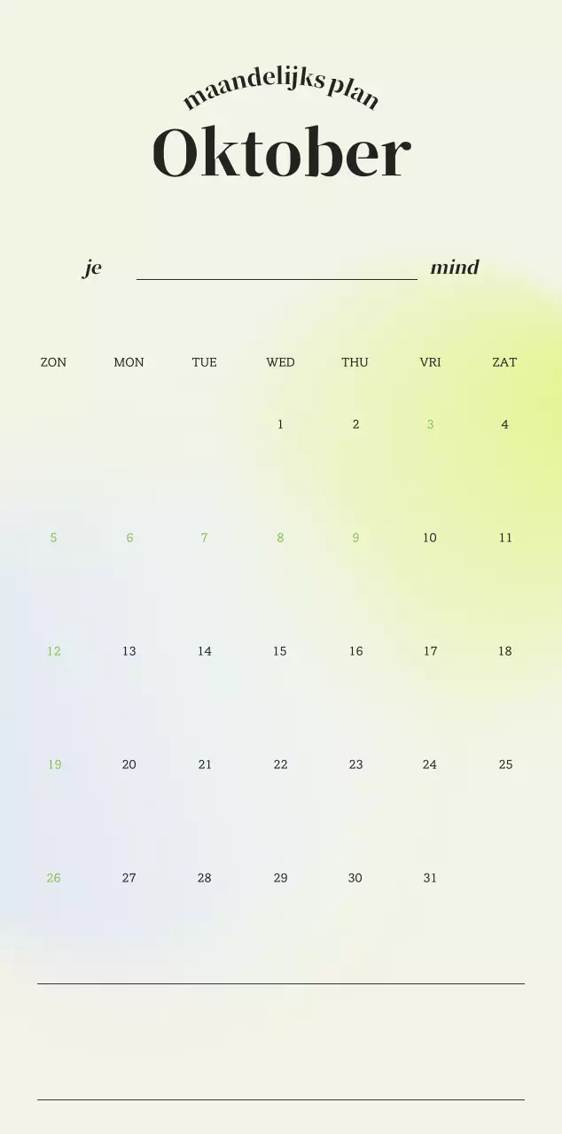 Minimalistische kalender met kleurverloop
