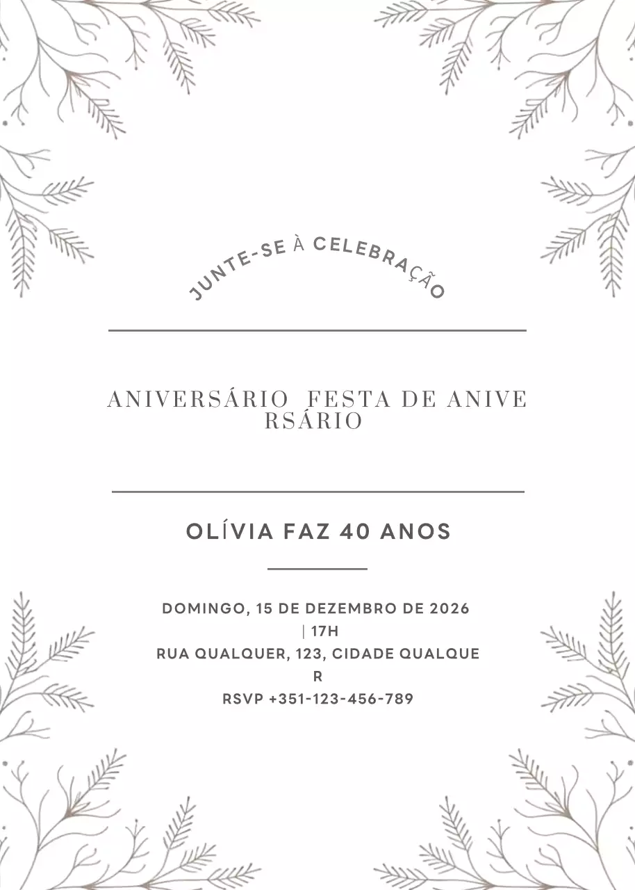 convite de aniversário minimalista branco
