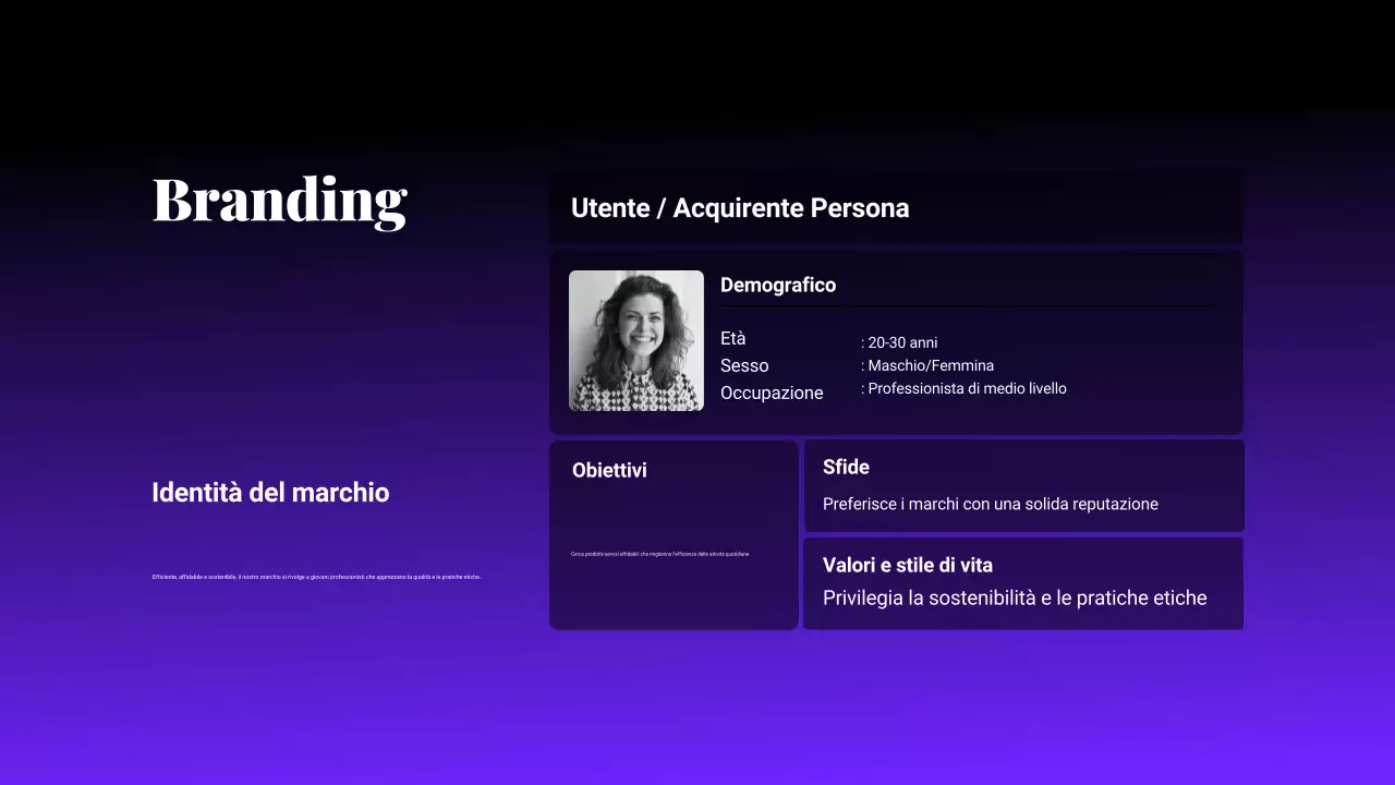 Presentazione del piano di marketing con sfumature nere e viola