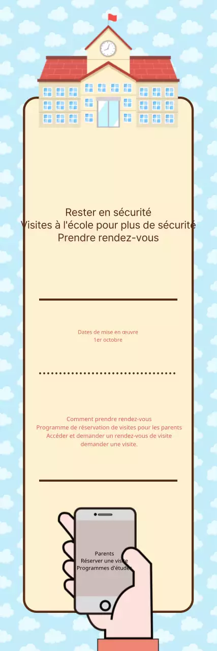 Annonce de visite de l'école en bleu clair bien rangée