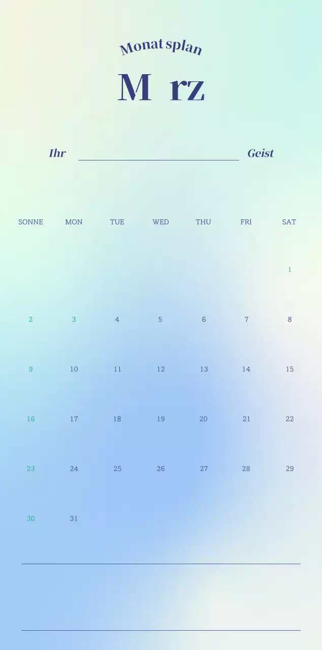Minimalistischer Kalender mit Farbverlauf