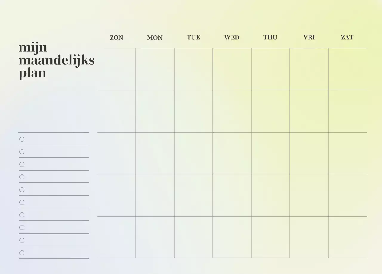 Minimalistische kalender met kleurverloop