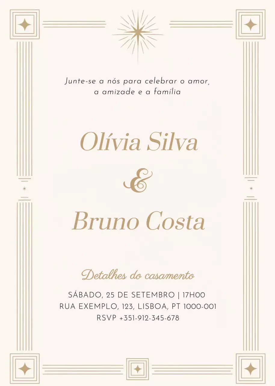 convite de casamento clássico bege