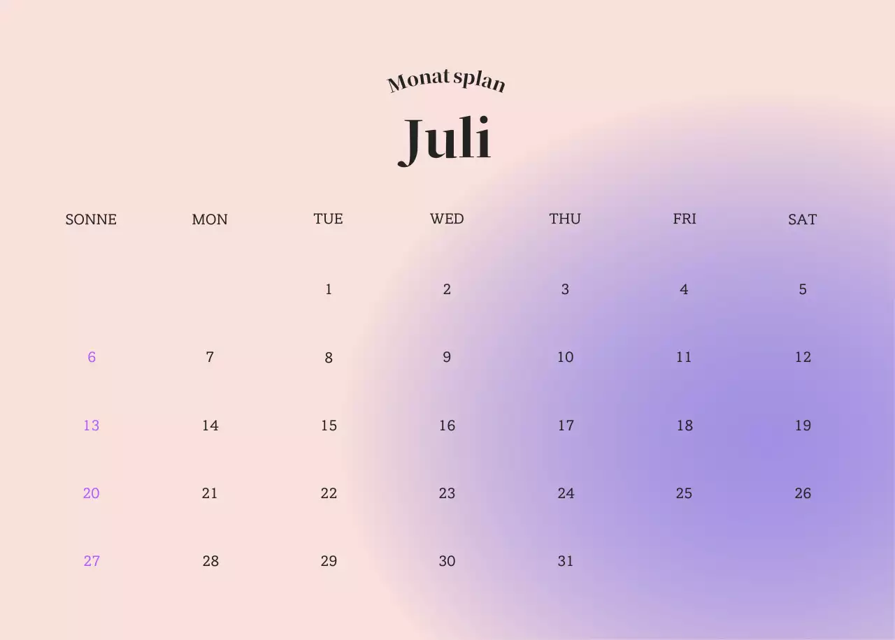 Minimalistischer Kalender mit Farbverlauf