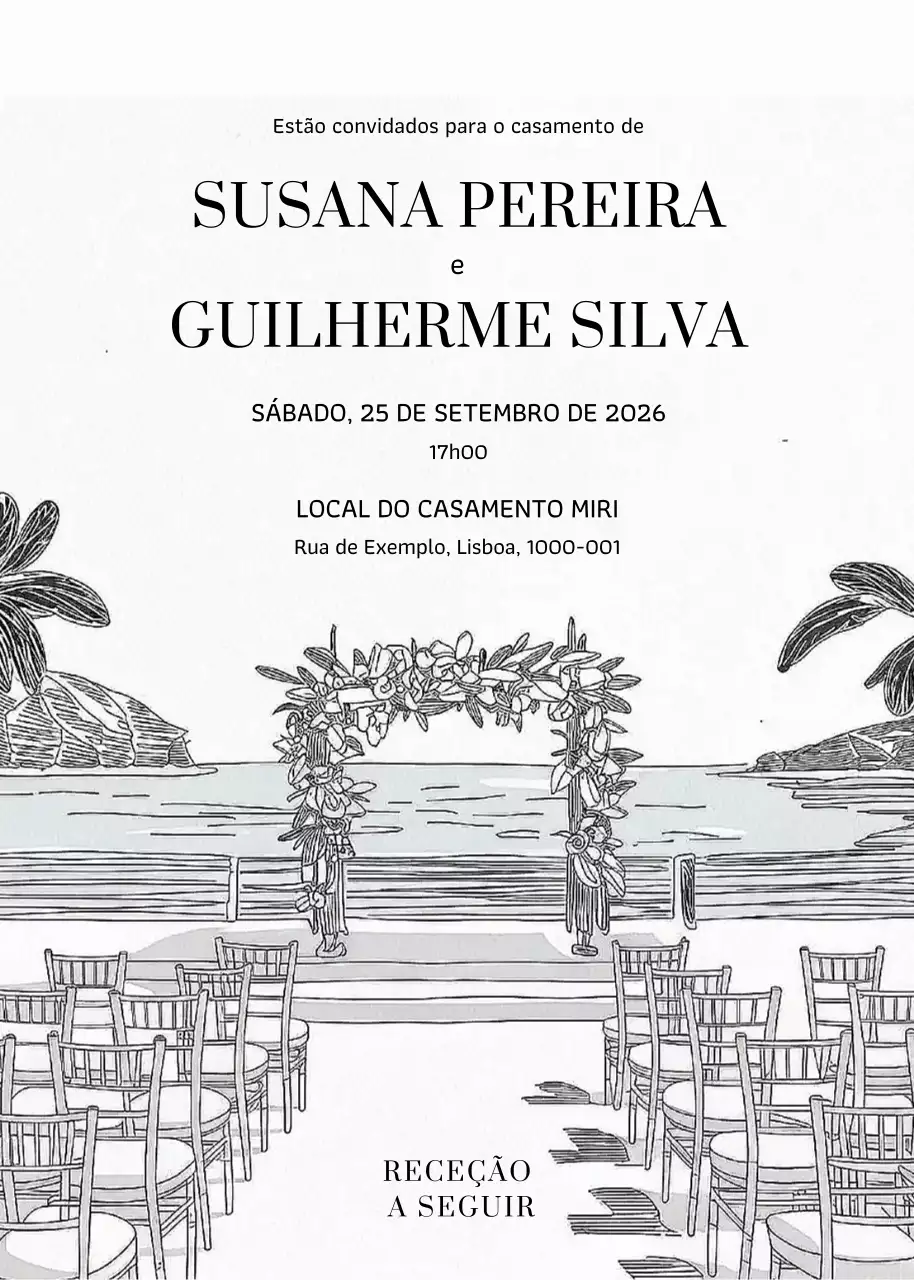Convite de casamento branco e elegante