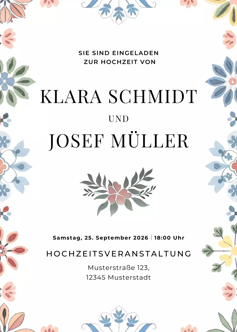 beige geblümte Hochzeitseinladung