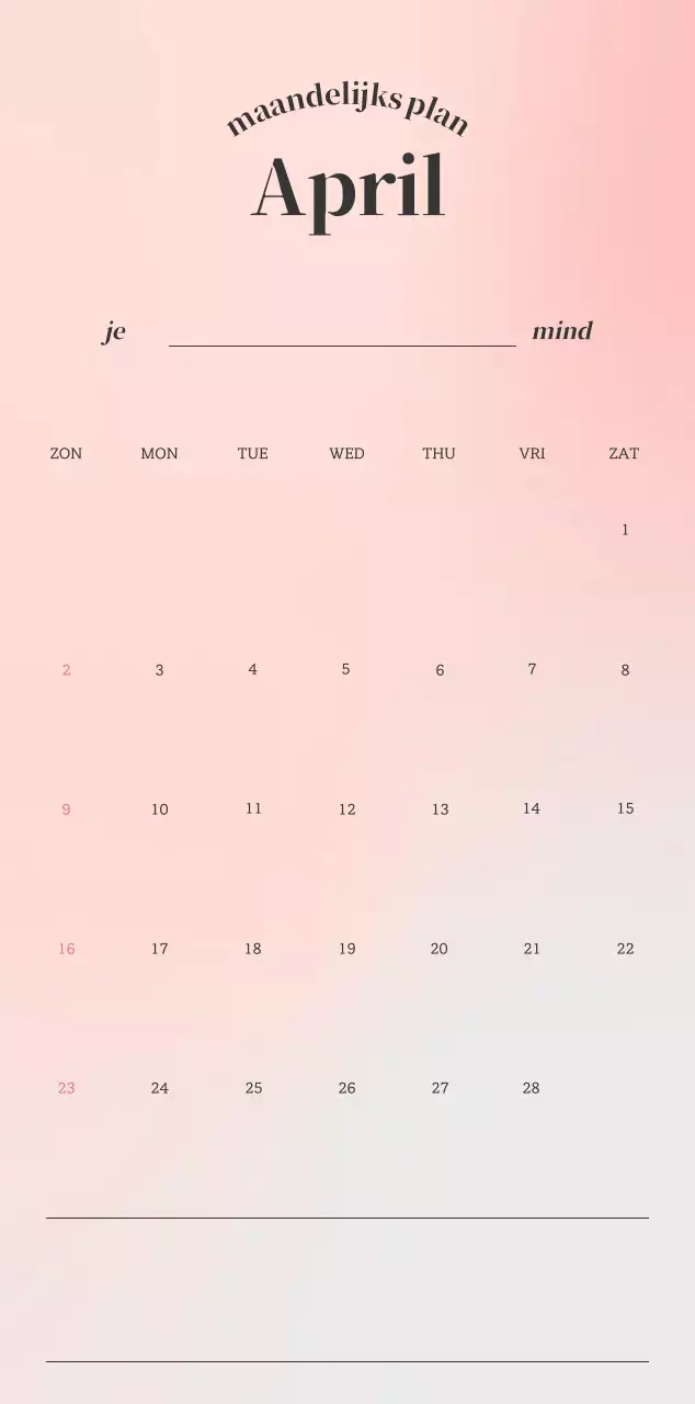 Minimalistische kalender met kleurverloop