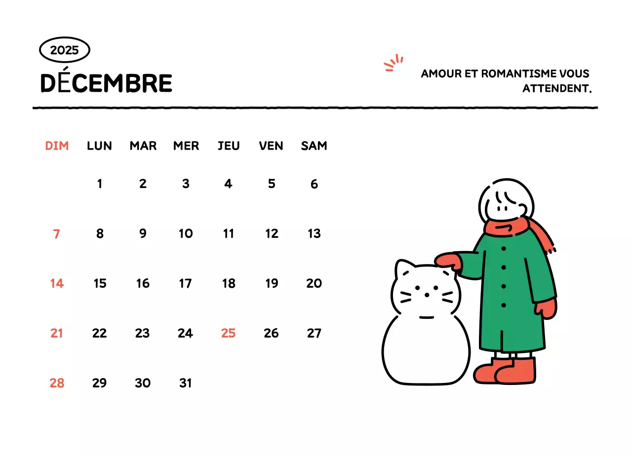 Calendrier illustré avec un joli style de lignes