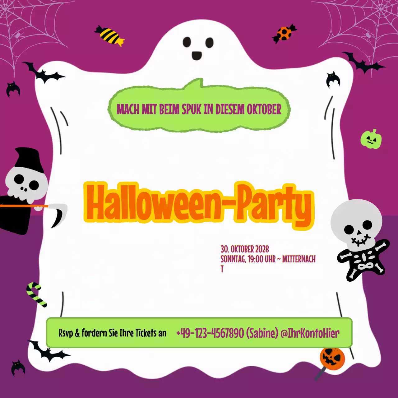 Lila Retro-Halloween-Einladung Social Media Square