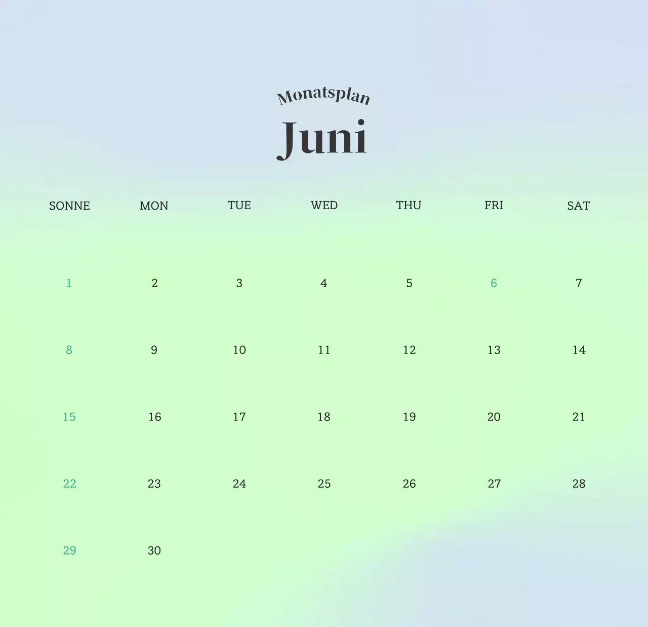 Minimalistischer Kalender mit Farbverlauf