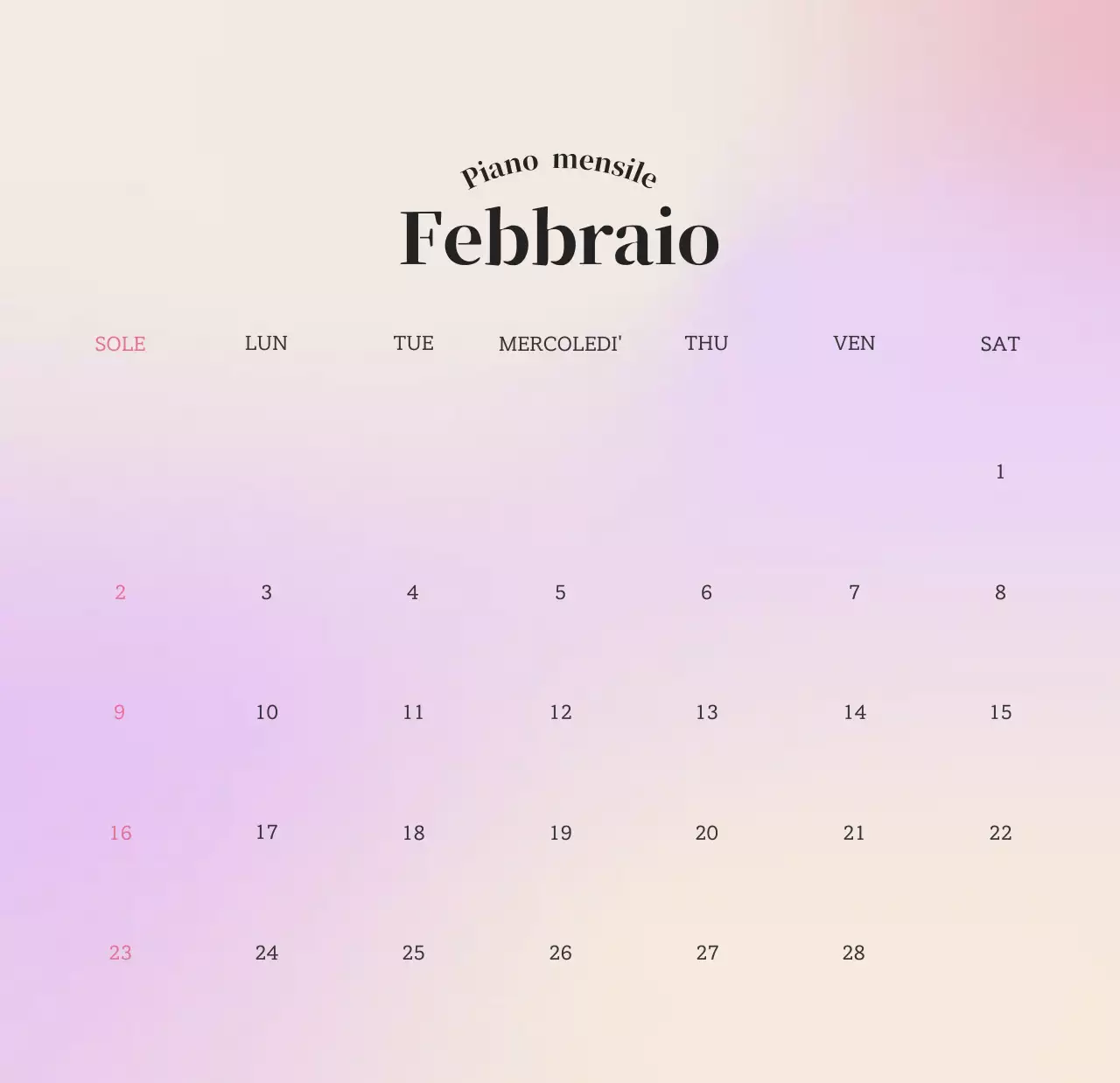 Calendario minimalista a gradi