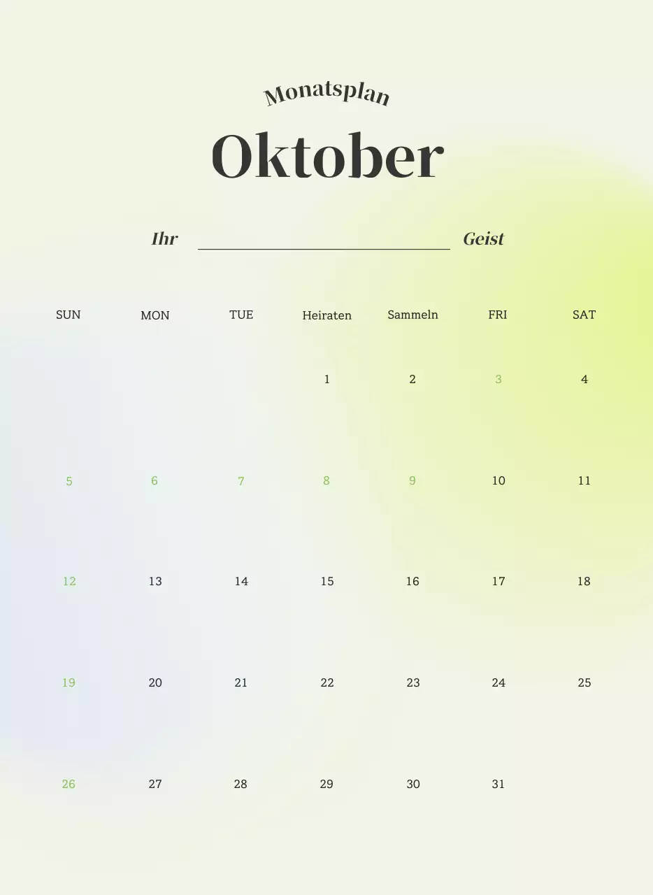 Minimalistischer Kalender mit Farbverlauf