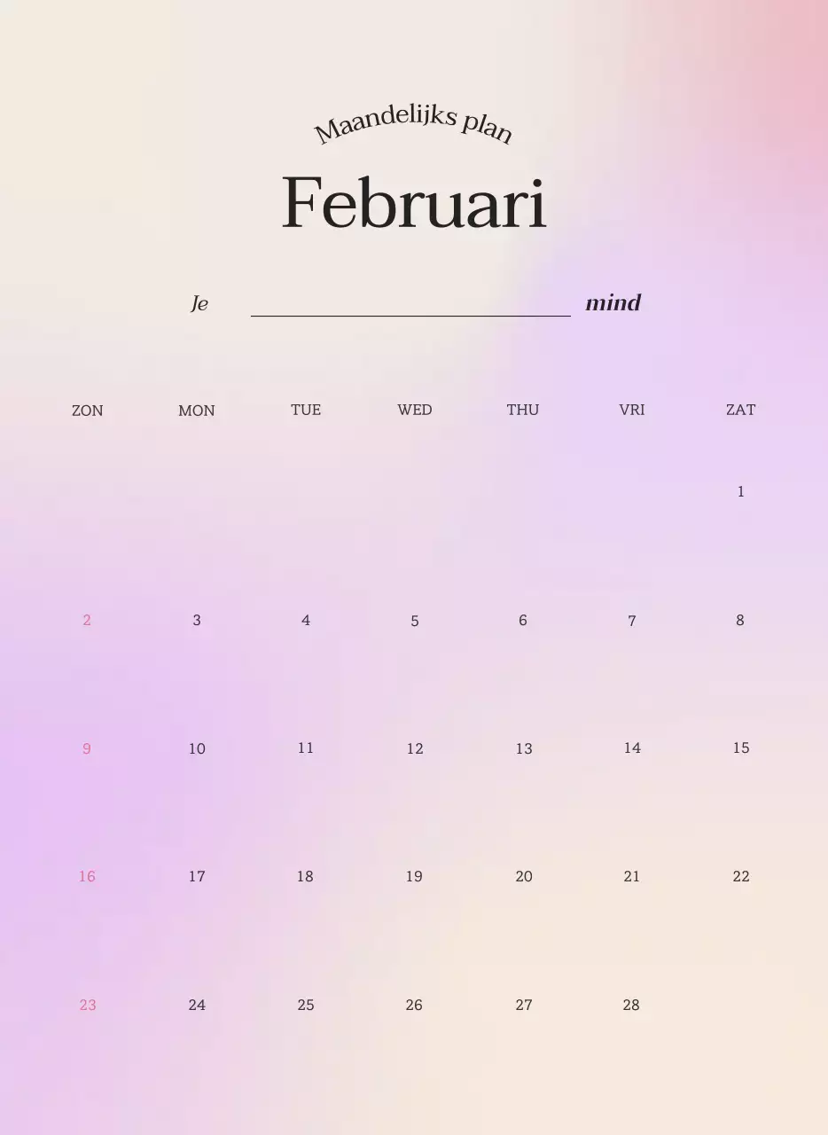 Minimalistische kalender met kleurverloop