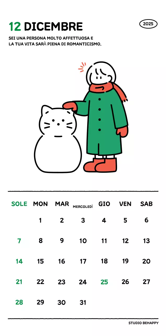 Calendario illustrato con un grazioso stile di linee