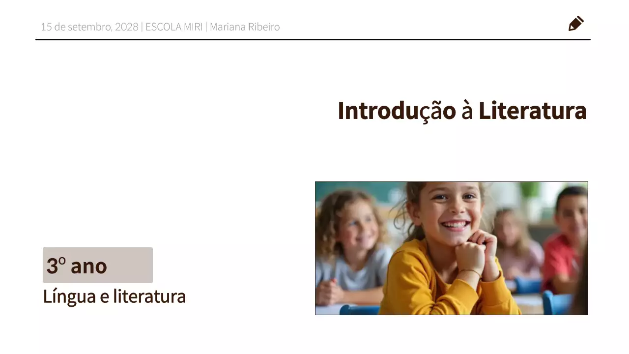 Material de aula minimalista e limpo de Língua e Literatura do 3º ano