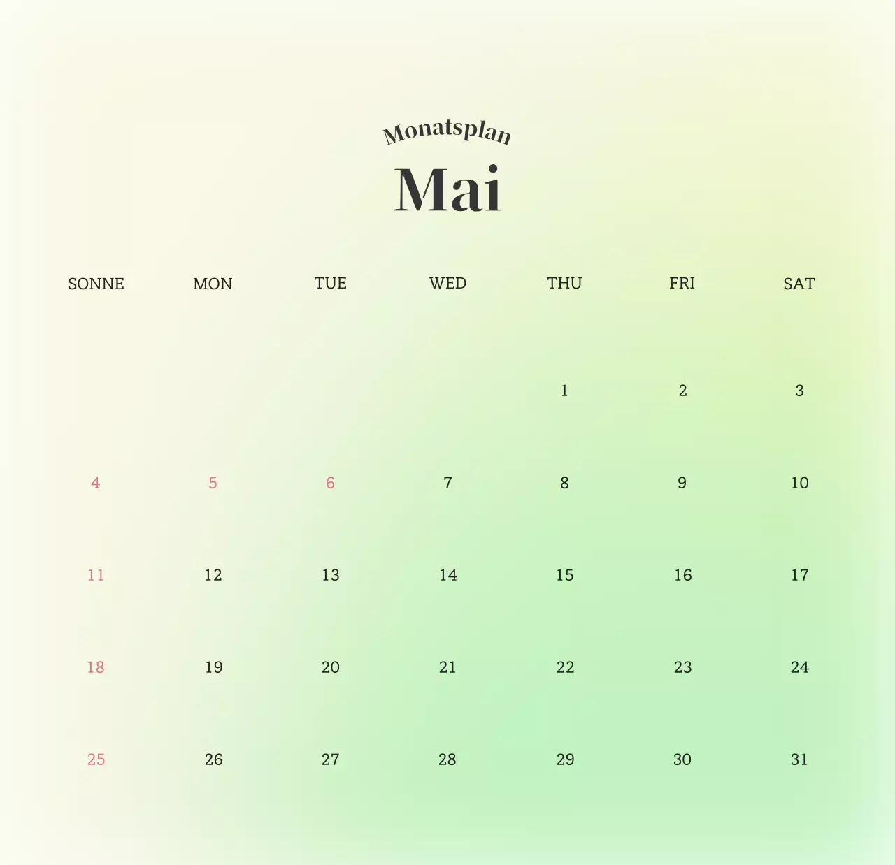 Minimalistischer Kalender mit Farbverlauf