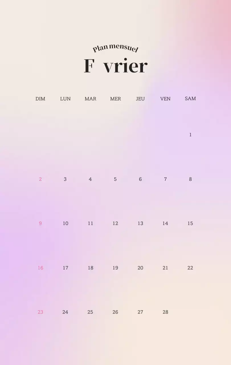 Calendrier minimaliste dégradé