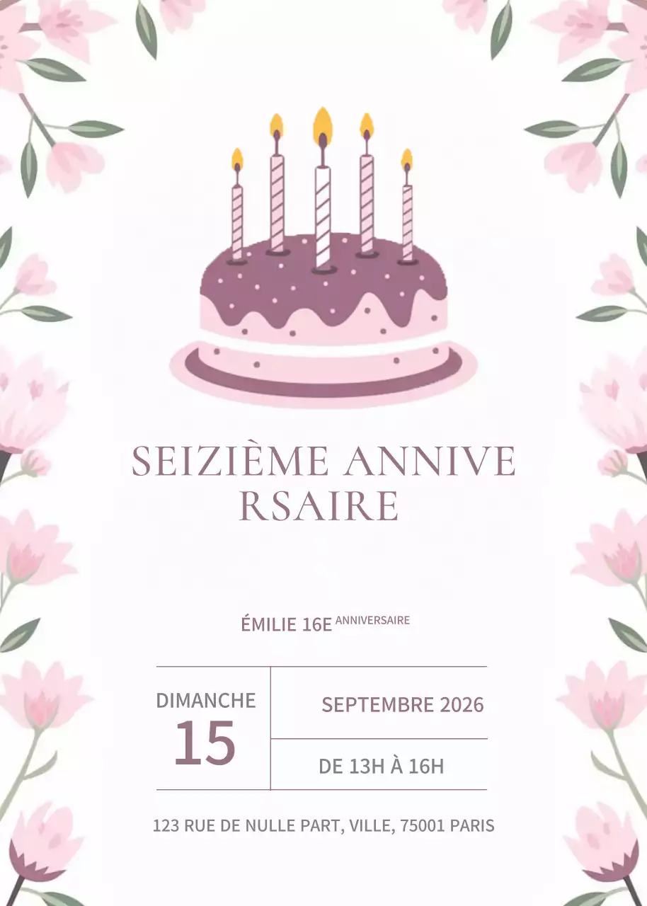 Invitation d'anniversaire élégante en rose